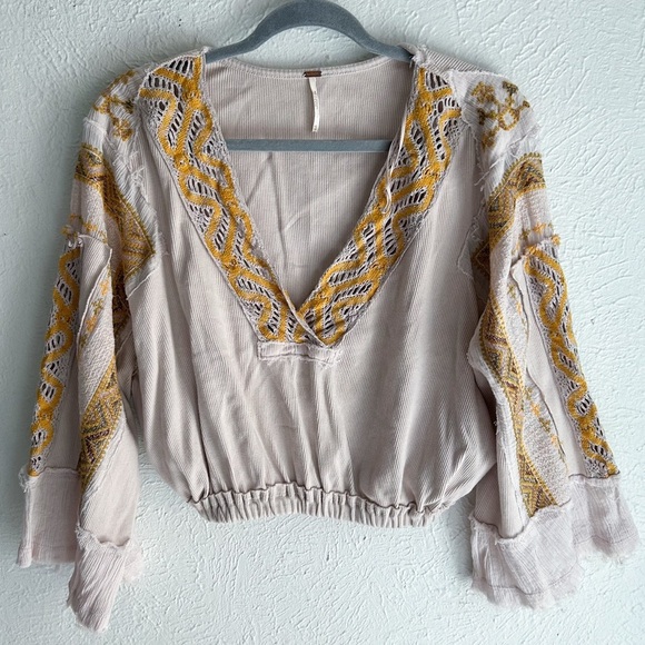 Free People Cross Country Cropped Top In Salt XS Knit Boho - Picture 2 of 6